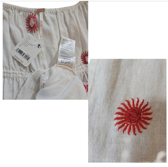 NWT Free People Woman Midi Dress  Embroidered White and Red Long Sleeve Sz L - Picture 11 of 12